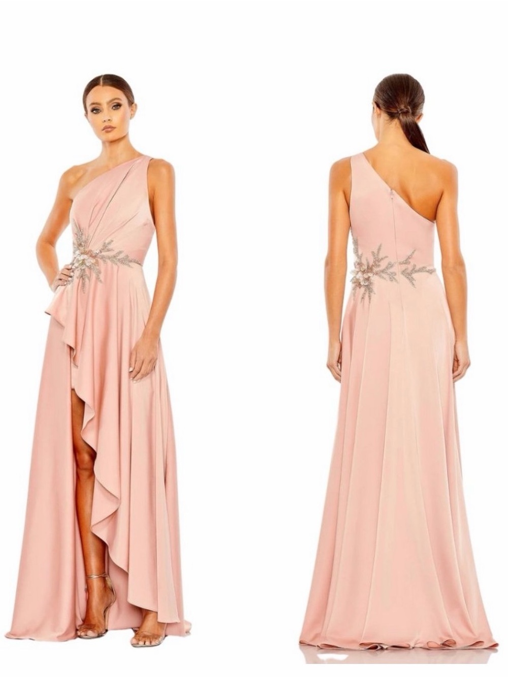 Mac Duggal Blush Pink One-Shoulder Evening Gown with Embellished Waist, Sz 10